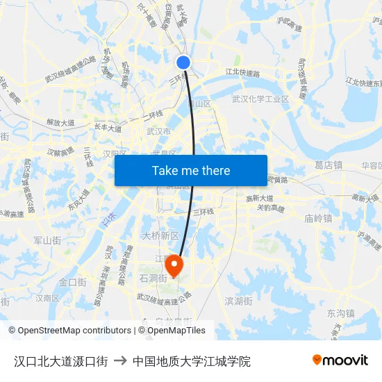 汉口北大道滠口街 to 中国地质大学江城学院 map