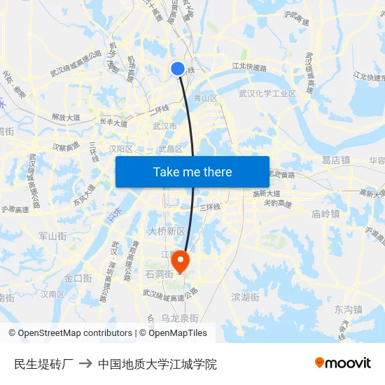 民生堤砖厂 to 中国地质大学江城学院 map