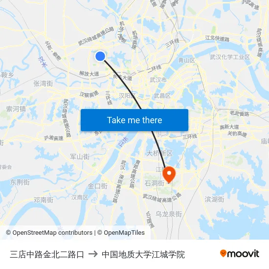 三店中路金北二路口 to 中国地质大学江城学院 map