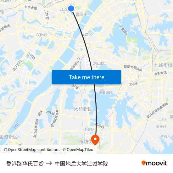 香港路华氏百货 to 中国地质大学江城学院 map