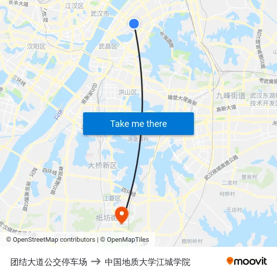 团结大道公交停车场 to 中国地质大学江城学院 map