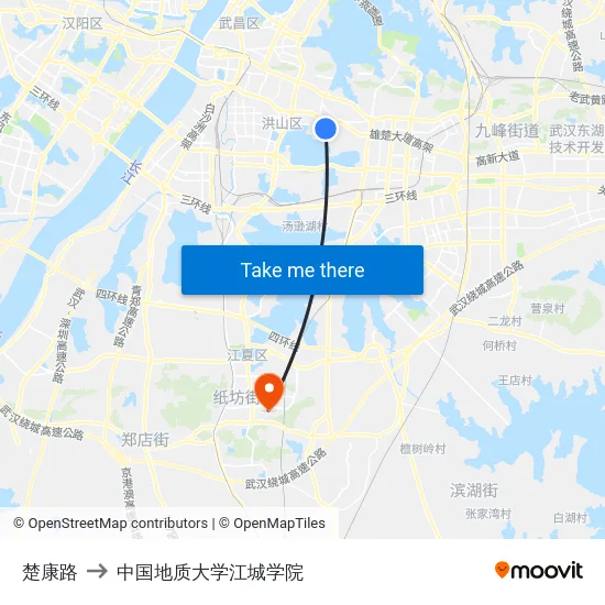 楚康路 to 中国地质大学江城学院 map