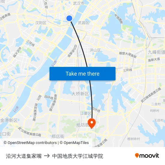 沿河大道集家嘴 to 中国地质大学江城学院 map