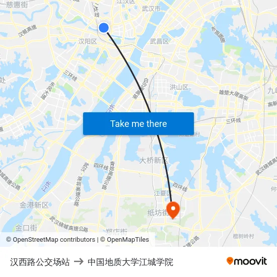 汉西路公交场站 to 中国地质大学江城学院 map