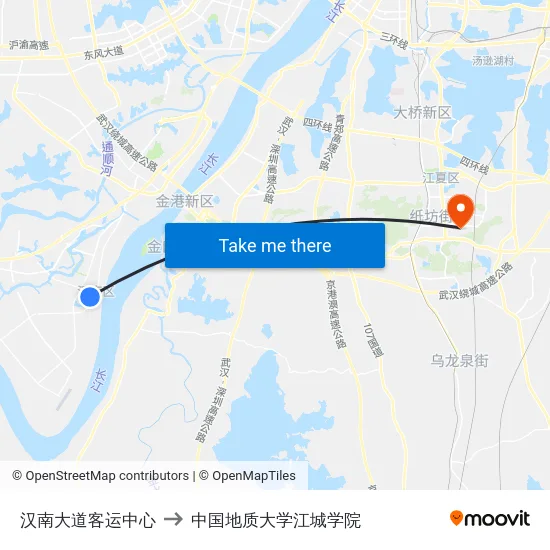 汉南大道客运中心 to 中国地质大学江城学院 map