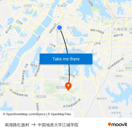 南湖路红旗村 to 中国地质大学江城学院 map