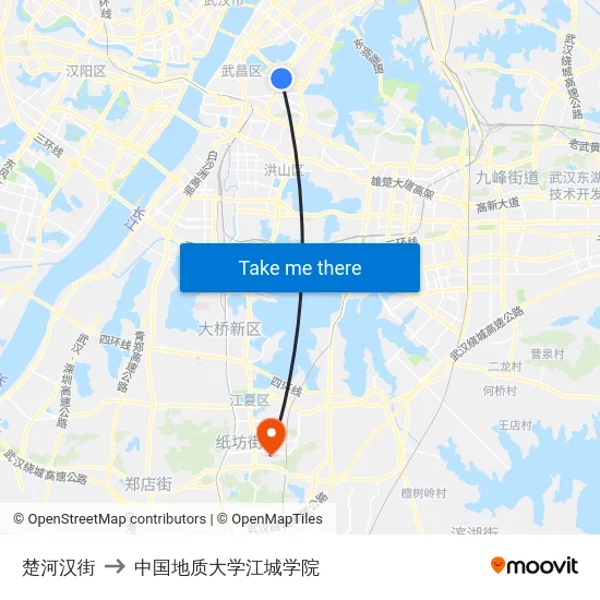 楚河汉街 to 中国地质大学江城学院 map