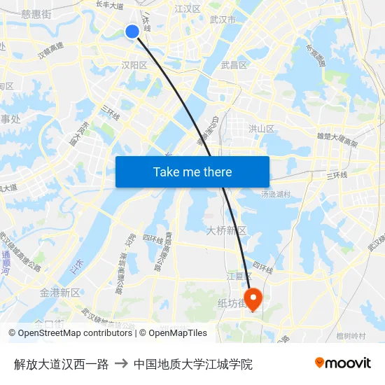 解放大道汉西一路 to 中国地质大学江城学院 map