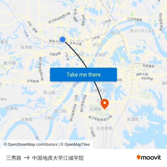 三秀路 to 中国地质大学江城学院 map