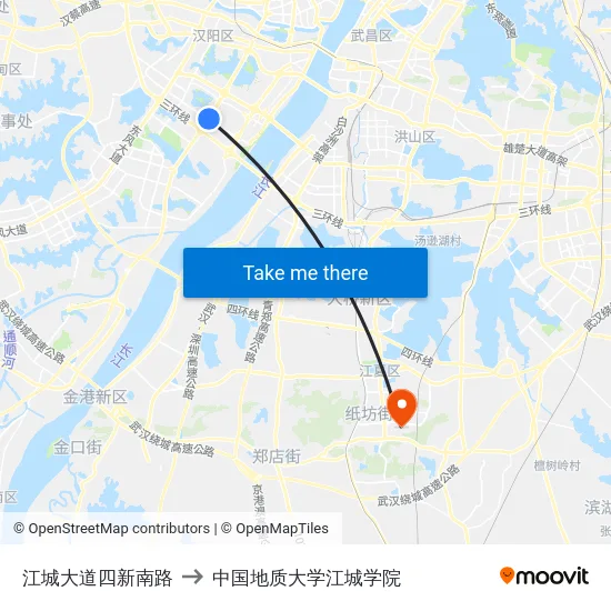 江城大道四新南路 to 中国地质大学江城学院 map