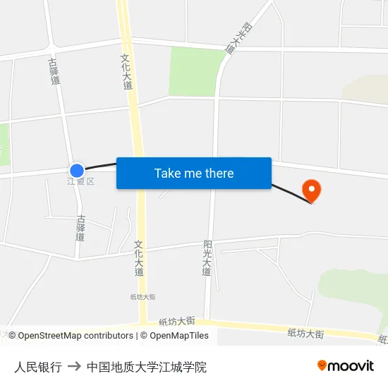 人民银行 to 中国地质大学江城学院 map
