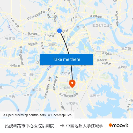 姑嫂树路市中心医院后湖院区 to 中国地质大学江城学院 map