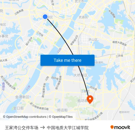 王家湾公交停车场 to 中国地质大学江城学院 map