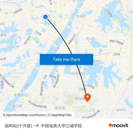 临时站(十升路) to 中国地质大学江城学院 map