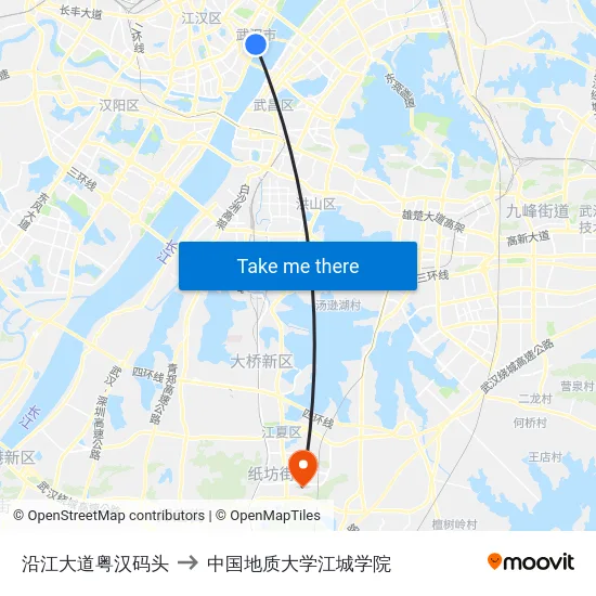沿江大道粤汉码头 to 中国地质大学江城学院 map