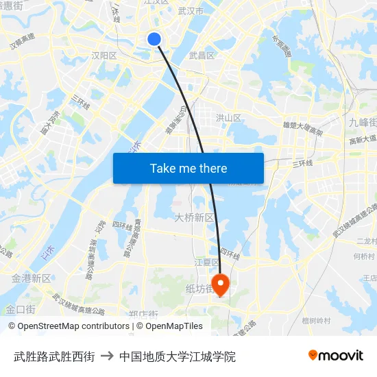 武胜路武胜西街 to 中国地质大学江城学院 map