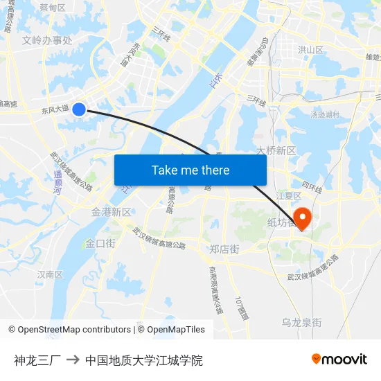 神龙三厂 to 中国地质大学江城学院 map
