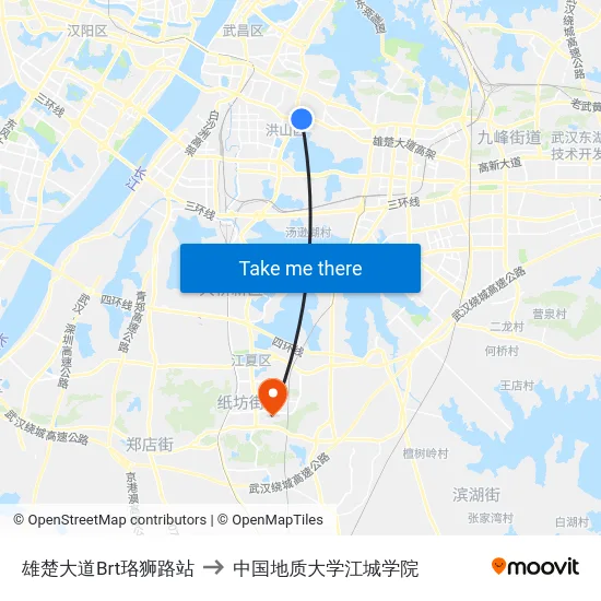 雄楚大道Brt珞狮路站 to 中国地质大学江城学院 map