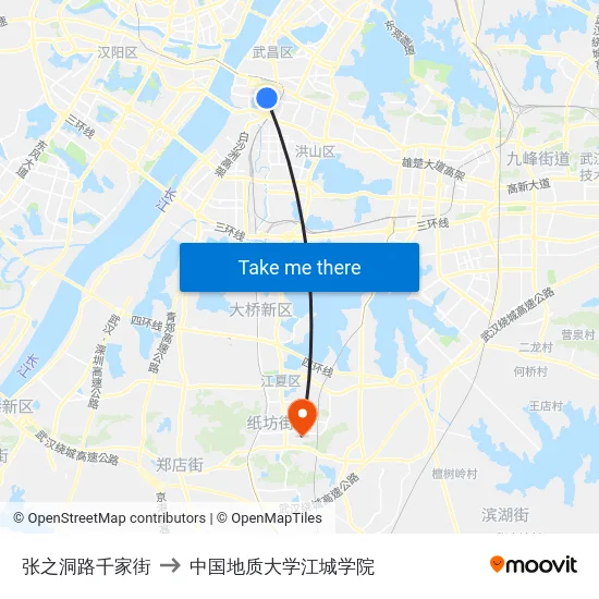 张之洞路千家街 to 中国地质大学江城学院 map