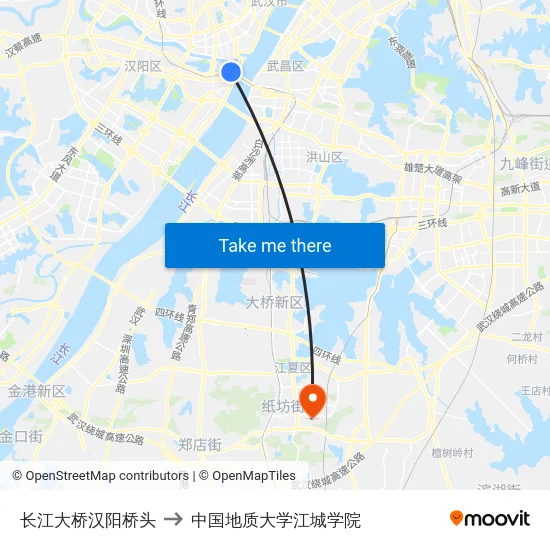 长江大桥汉阳桥头 to 中国地质大学江城学院 map