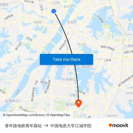 青年路地铁青年路站 to 中国地质大学江城学院 map