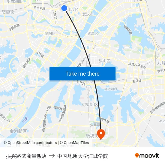 振兴路武商量贩店 to 中国地质大学江城学院 map