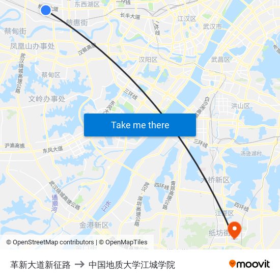 革新大道新征路 to 中国地质大学江城学院 map