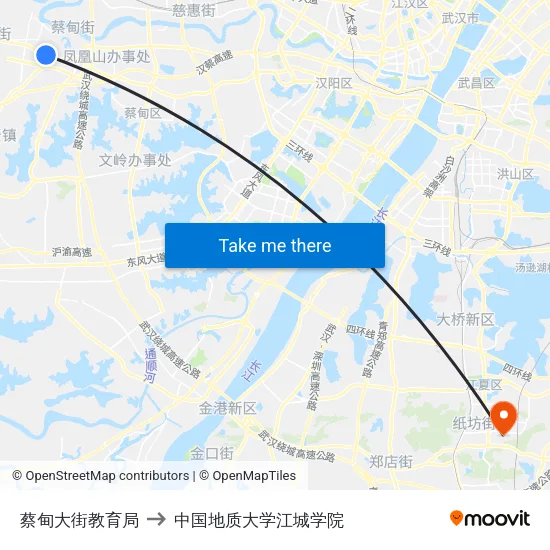 蔡甸大街教育局 to 中国地质大学江城学院 map