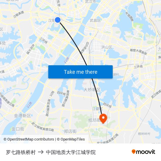 罗七路铁桥村 to 中国地质大学江城学院 map