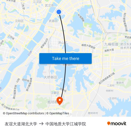 友谊大道湖北大学 to 中国地质大学江城学院 map