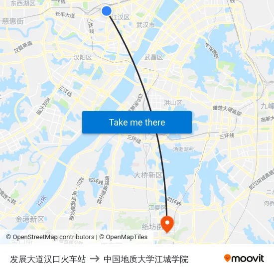 发展大道汉口火车站 to 中国地质大学江城学院 map