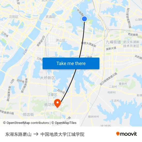 东湖东路磨山 to 中国地质大学江城学院 map