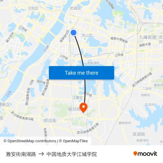 雅安街南湖路 to 中国地质大学江城学院 map