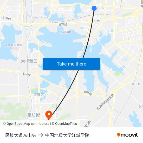 民族大道东山头 to 中国地质大学江城学院 map