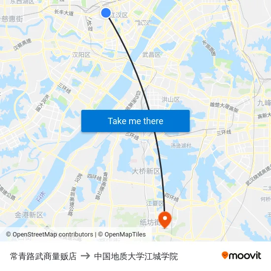 常青路武商量贩店 to 中国地质大学江城学院 map