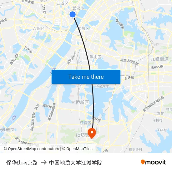 保华街南京路 to 中国地质大学江城学院 map