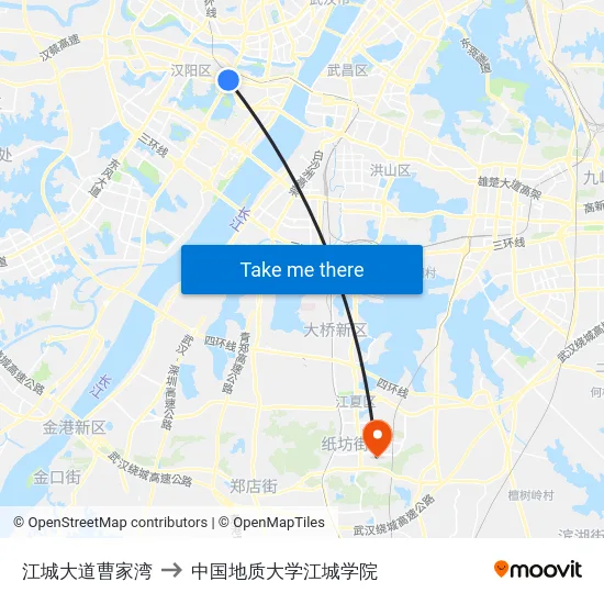 江城大道曹家湾 to 中国地质大学江城学院 map
