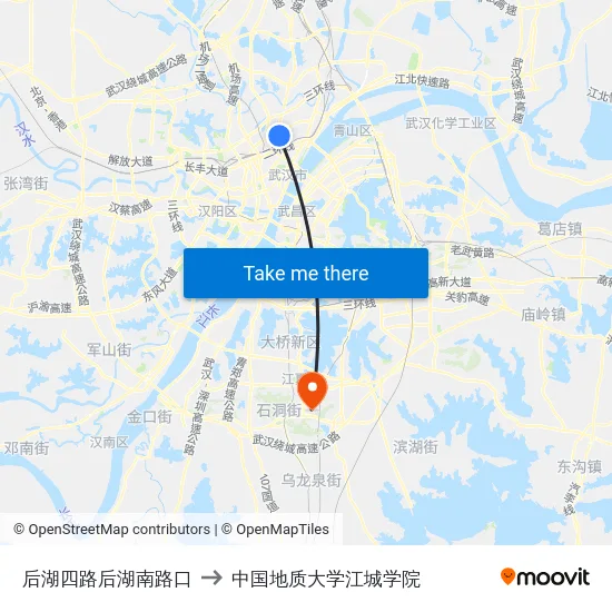后湖四路后湖南路口 to 中国地质大学江城学院 map