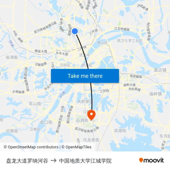盘龙大道罗纳河谷 to 中国地质大学江城学院 map