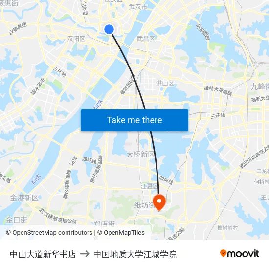 中山大道新华书店 to 中国地质大学江城学院 map