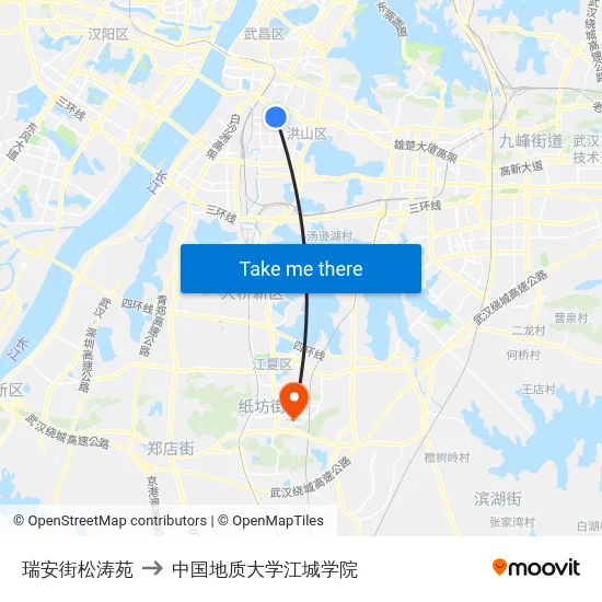 瑞安街松涛苑 to 中国地质大学江城学院 map