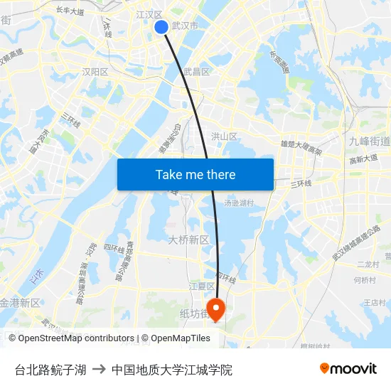 台北路鲩子湖 to 中国地质大学江城学院 map