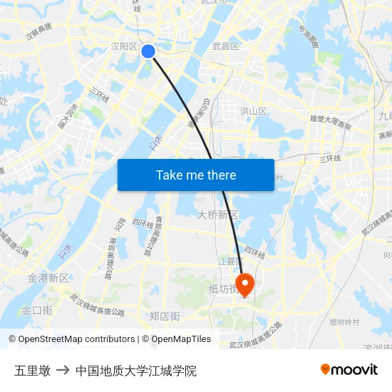 五里墩 to 中国地质大学江城学院 map