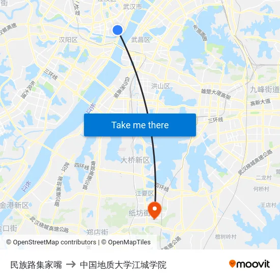 民族路集家嘴 to 中国地质大学江城学院 map