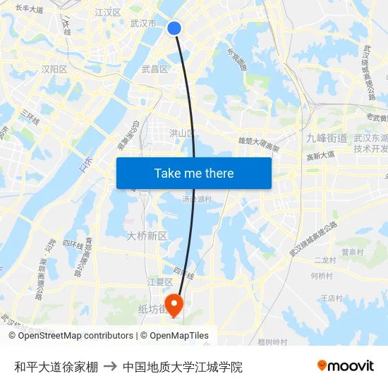 和平大道徐家棚 to 中国地质大学江城学院 map