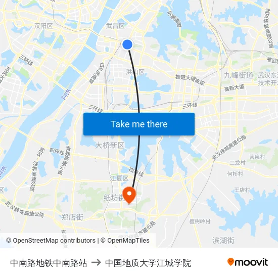 中南路地铁中南路站 to 中国地质大学江城学院 map