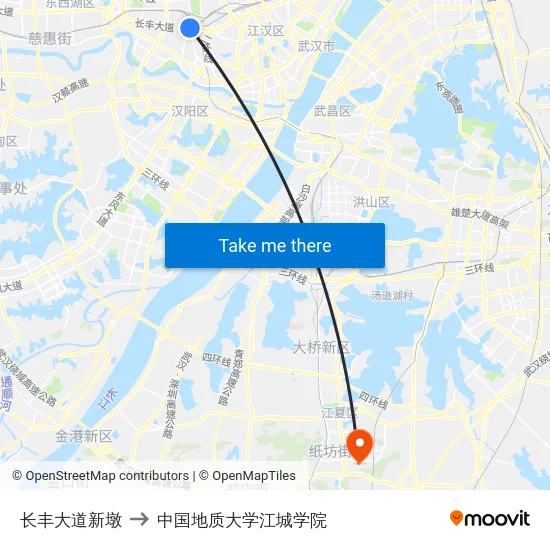 长丰大道新墩 to 中国地质大学江城学院 map
