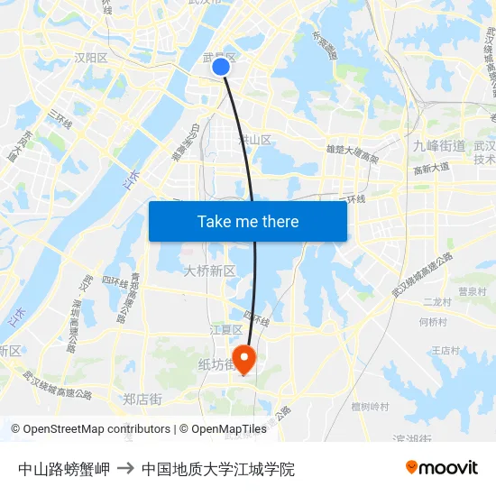 中山路螃蟹岬 to 中国地质大学江城学院 map