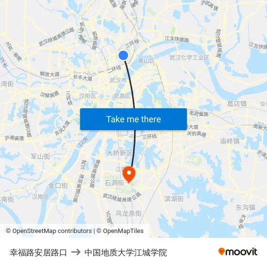 幸福路安居路口 to 中国地质大学江城学院 map