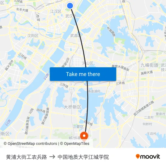 黄浦大街工农兵路 to 中国地质大学江城学院 map